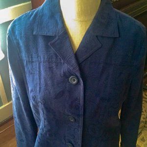 Coldwater Creek Jacquard Navy Blue Jacket Size L